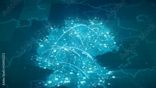 Germany Map Background Cities Connections. This project includes a map of the USA with the animated background. There are also animated glowing round connections in different cities on the map.