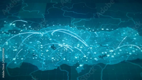 Turkey Map Background Cities Connections. This project includes a map of the USA with the animated background. There are also animated glowing round connections in different cities on the map.