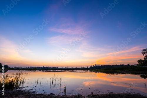 sunset on the lake landscape