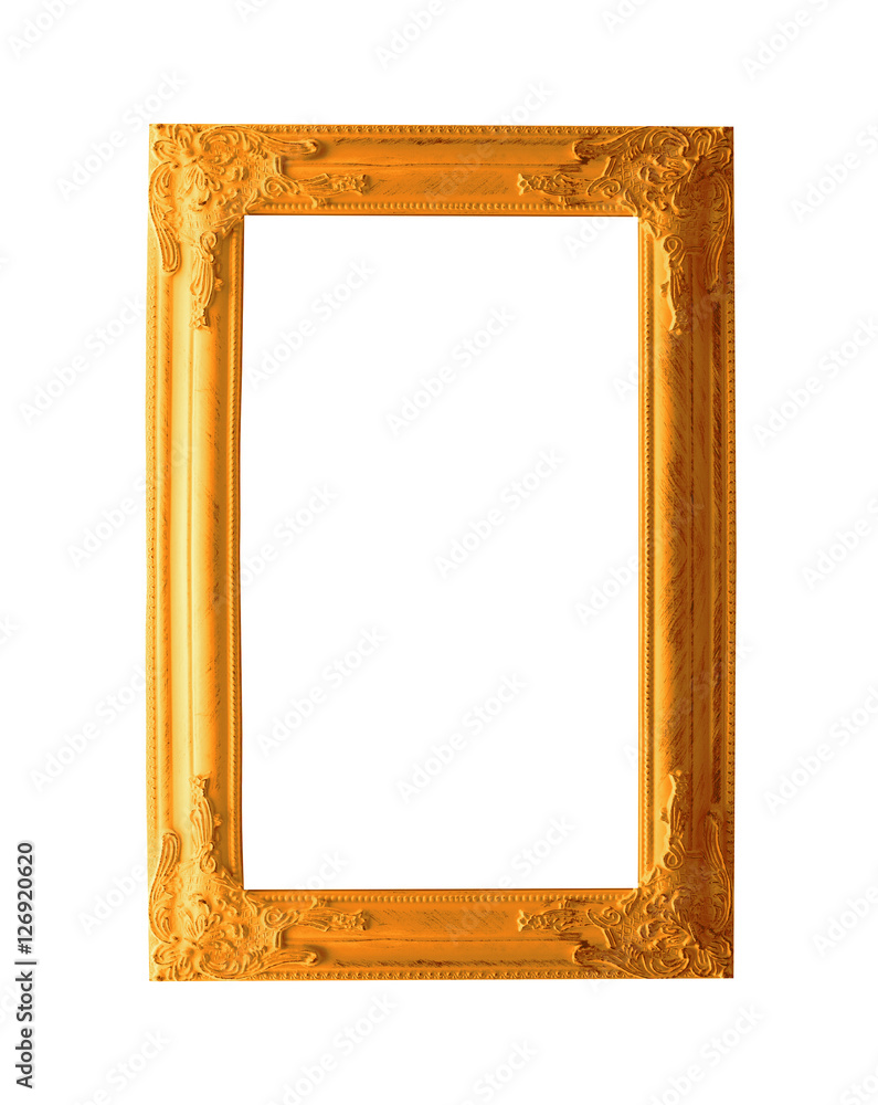 Fototapeta premium Gold wooden frame isolated on white background