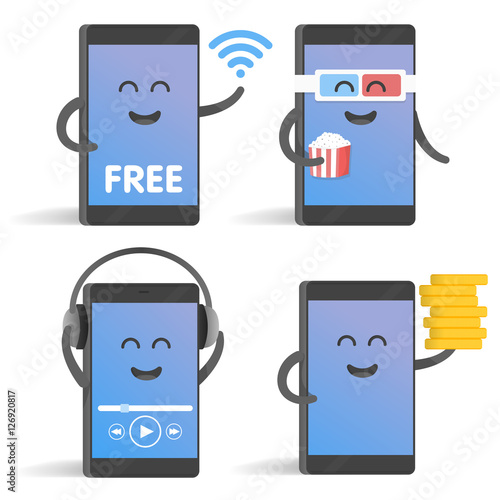 Happy cartoon smart phone character set, great for your design