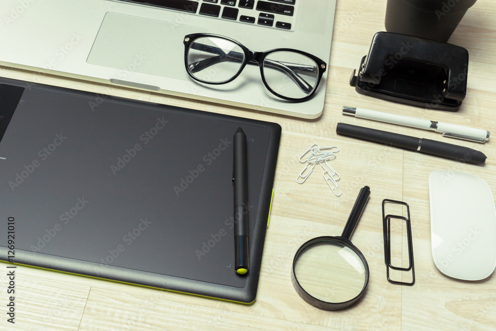 Working place of designer, close-up Working place of designer, close-up