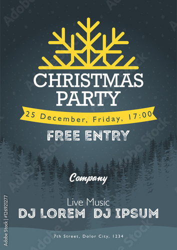 Christmas night party poster or flyer vector illustration. Merry christmas design template vector background