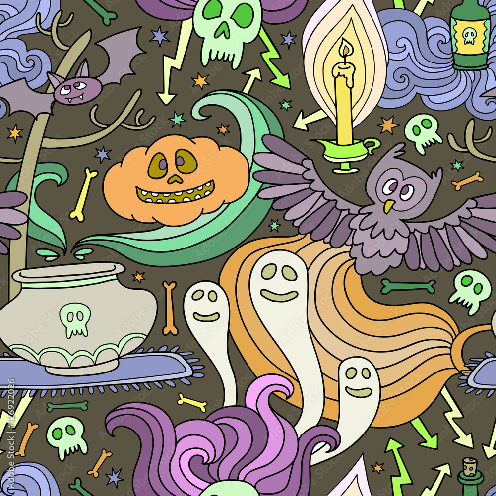 Happy Halloween seamless pattern with pumpkins, ghosts, spiders. Happy Halloween seamless pattern with pumpkins, ghosts, spiders.