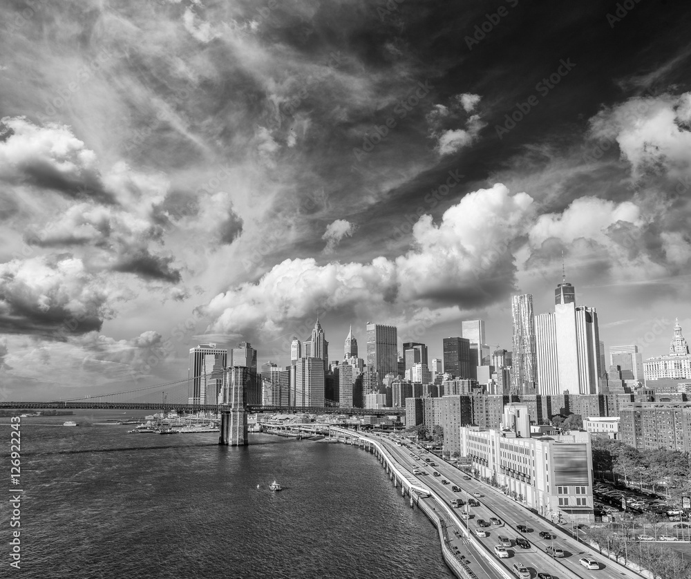 Fototapeta premium New York City buildings at sunset, USA