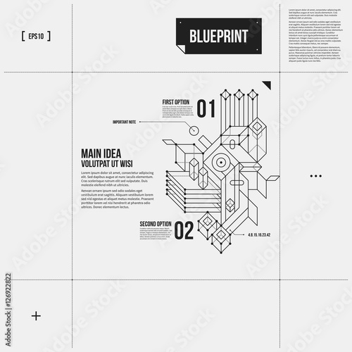 Vector layout with abstract geometric objet in draft style. EPS10