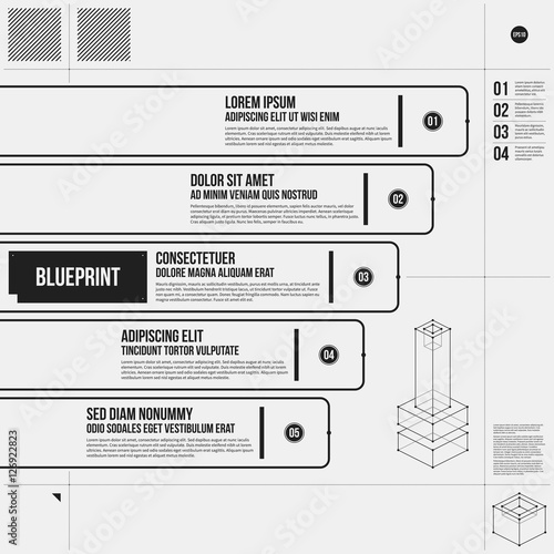 Vector chart template with five stages in draft style. EPS10