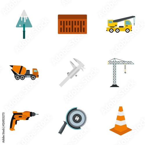 Construction icons set. Flat illustration of 9 construction vector icons for web