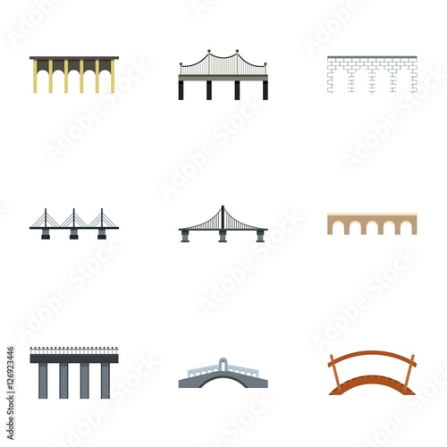 Bridge icons set. Flat illustration of 9 bridge vector icons for web