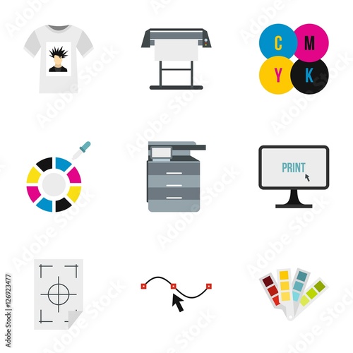 Printing in polygraphy icons set. Flat illustration of 9 printing in polygraphy vector icons for web