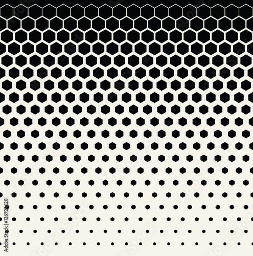 Abstract geometric black and white graphic halftone hexagon pattern