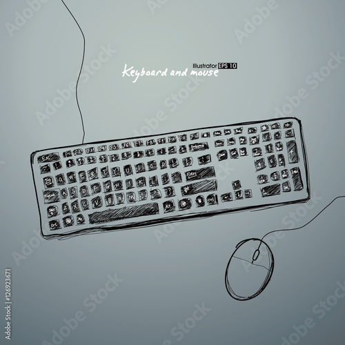 Keyboard and mouse,hand painted illustration