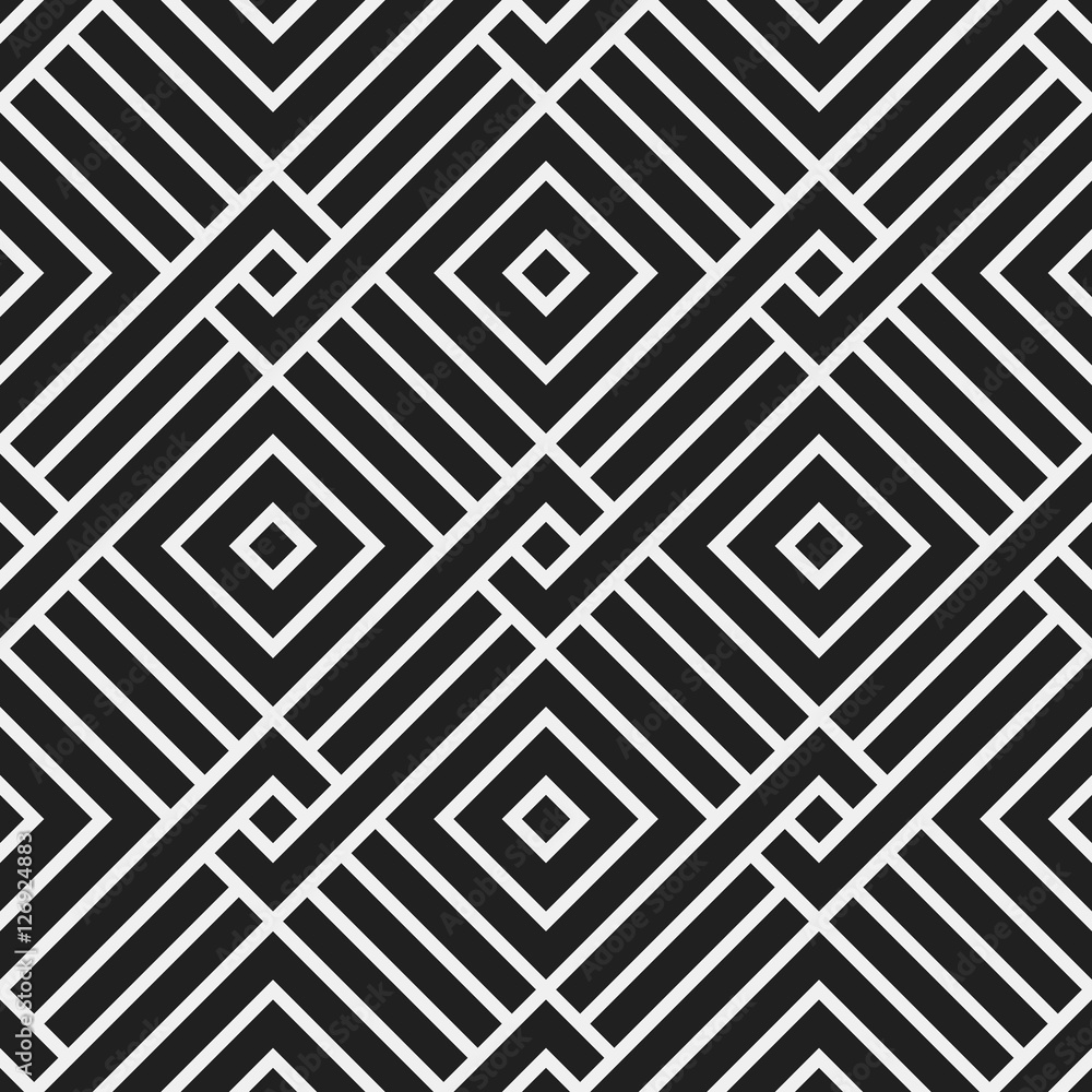 Monochrome seamless pattern with geometric elements. Useful for web background, textile, wrapping. Monochrome seamless pattern with geometric elements. Useful for web background, textile, wrapping.