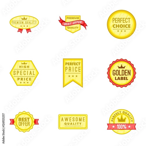 Tag quality icons set. Cartoon illustration of 9 tag quality vector icons for web