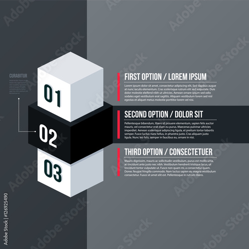 Modern business template with three numbered options on gray background. Neutral corporate style.