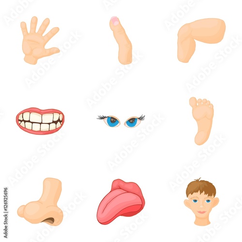 Body parts icons set. Cartoon illustration of 9 body parts vector icons for web