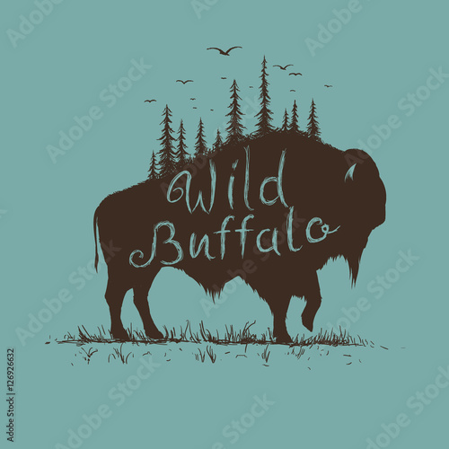 wild buffalo with forest on him