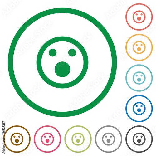 Shocked emoticon flat icons with outlines