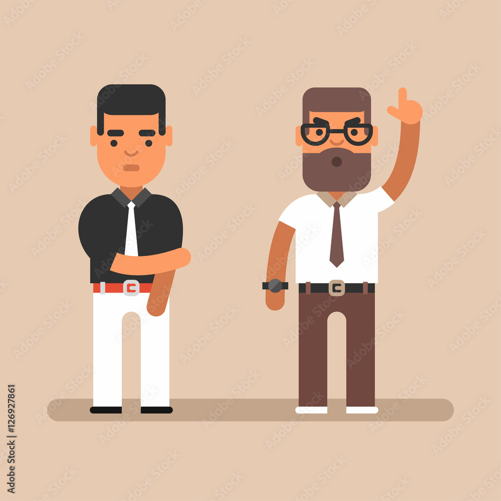 Expressions and emotions. Colored flat vector illustration. Angry chief and his employee. Flat colored vector illustration