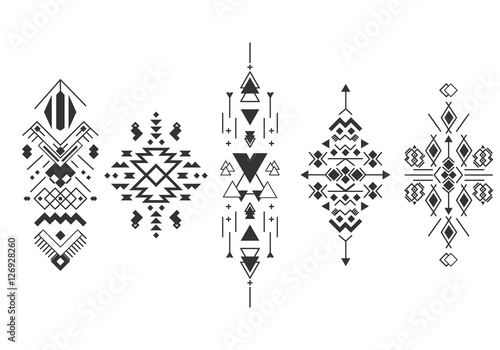 Vector tribal elements, ethnic collection, aztec stile isolated on white background