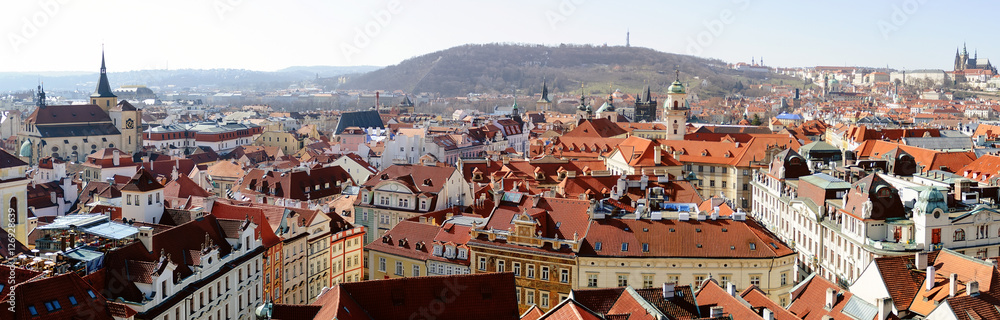 Prague cityscape - view of red roofs skyline, Czech Republic