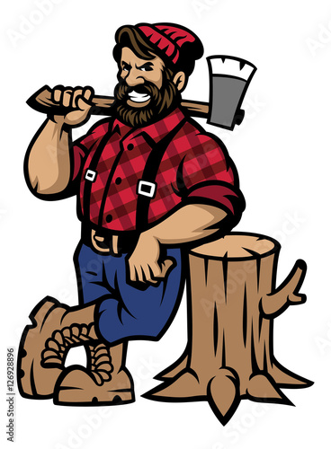 lumberjack lean on the wood log
