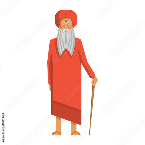 Isolated indian guru standing on white background. Concept of hinduism and east, india.