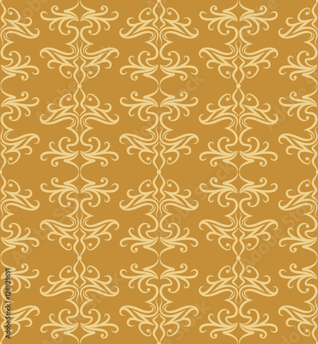 Gold floral ornament. Seamless pattern. Vintage. Luxury texture for wallpapers and backgrounds. Vector illustration.