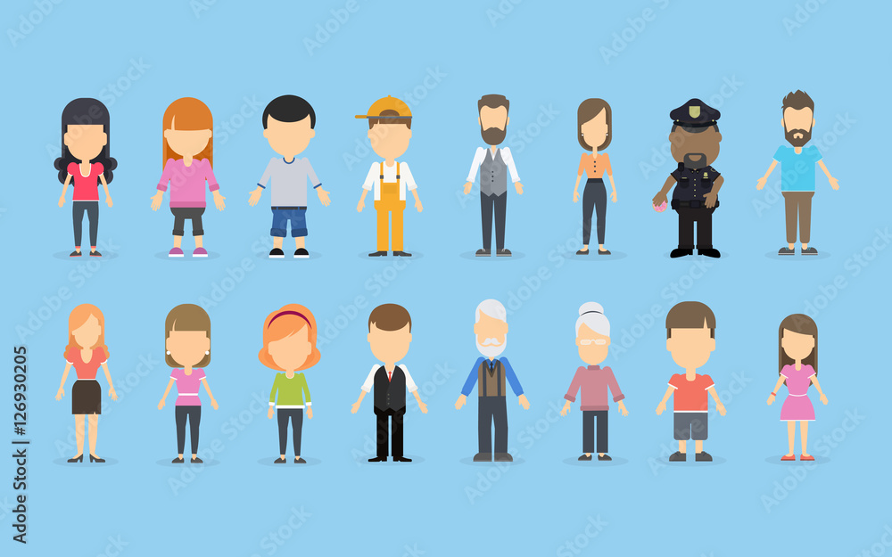 Isolated people set. Different people with different race and professions.