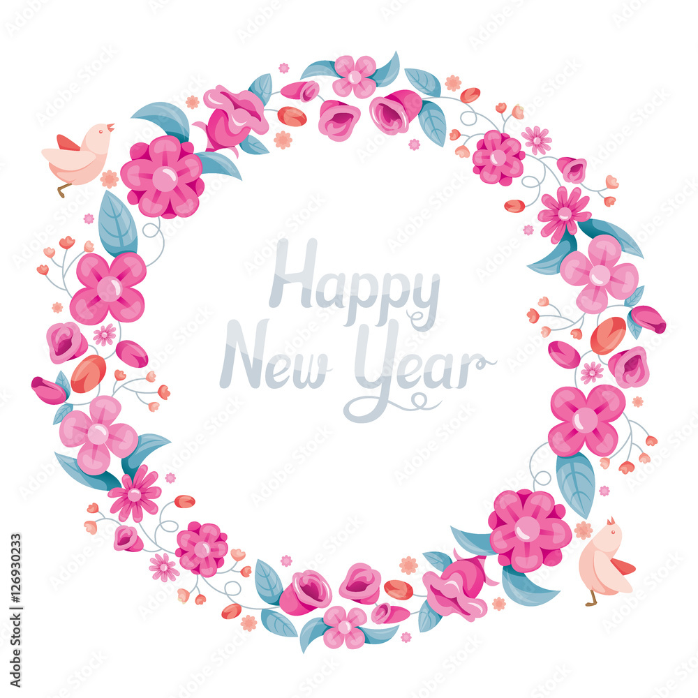 Floral With Bird On Circle Frame Decoration, Flower, Blossom, Happy New Year, Christmas, Xmas, Animals, Festive, Celebrations