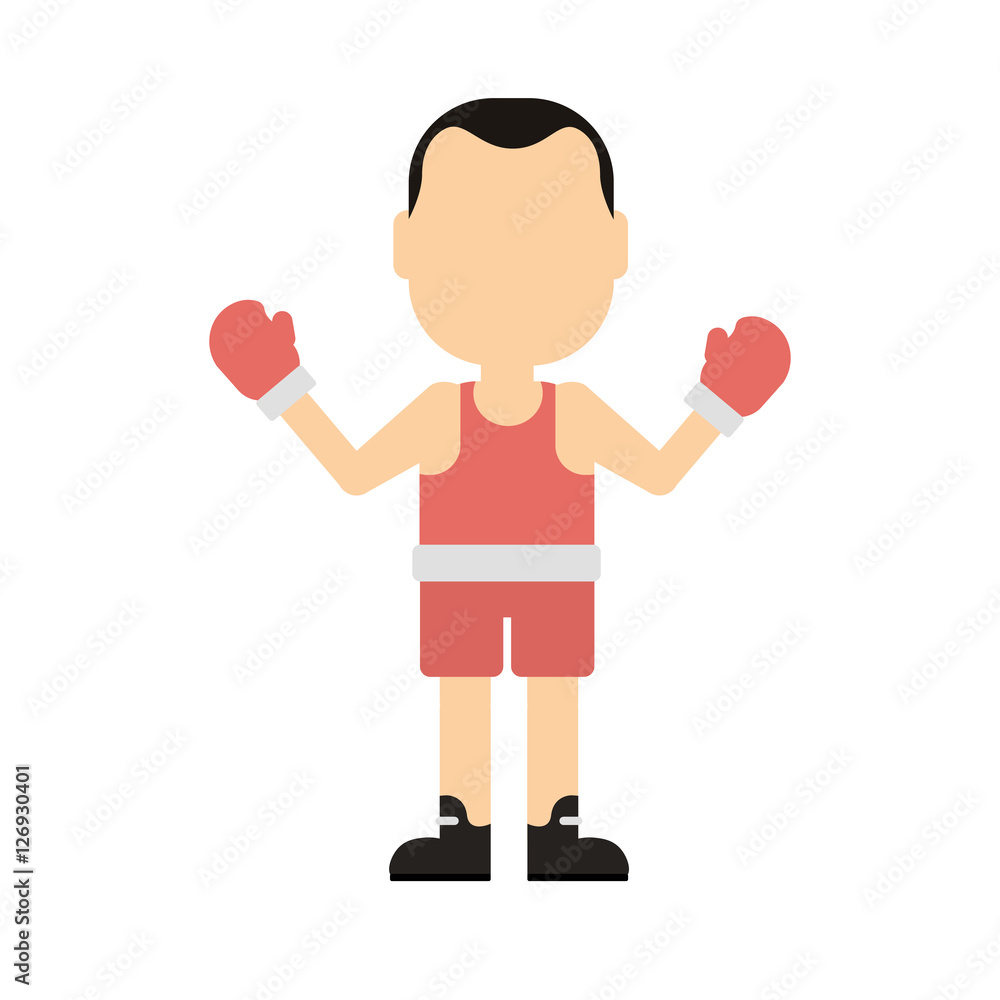 Isolated professional boxer on white background. Man in red uniform with gloves. Isolated professional boxer on white background. Man in red uniform with gloves.