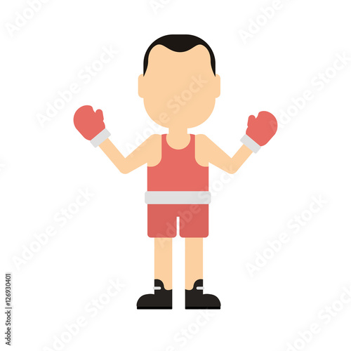 Isolated professional boxer on white background. Man in red uniform with gloves.