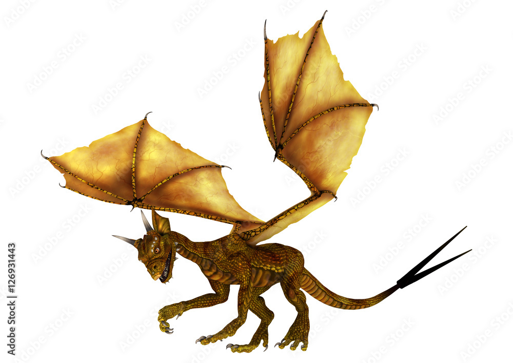Fototapeta premium 3D Rendering Golden Dragon on White