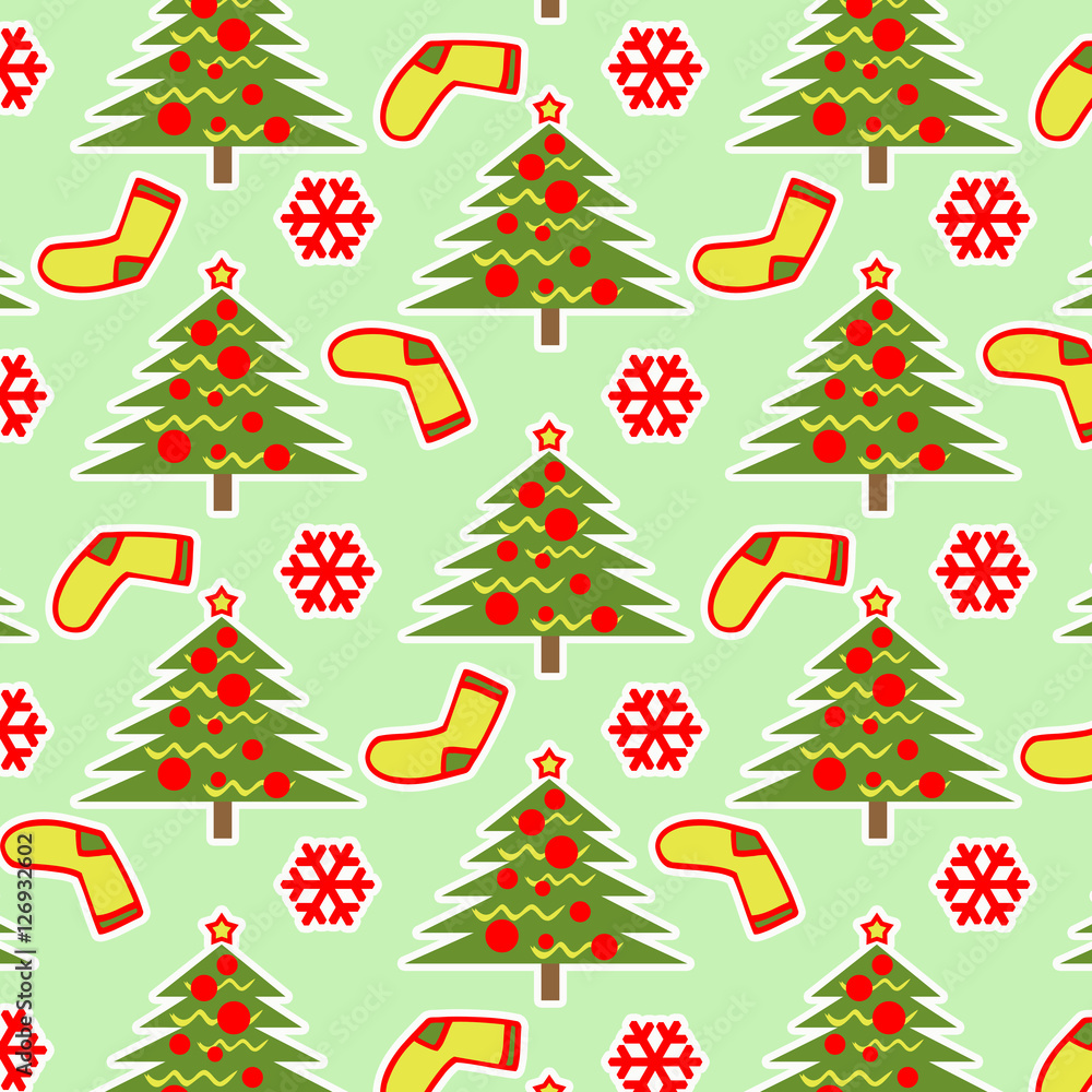 Christmas pattern. Background. Christmas tree, Christmas socks and snowflake
Christmas pattern. Background. Christmas tree, Christmas socks and snowflake