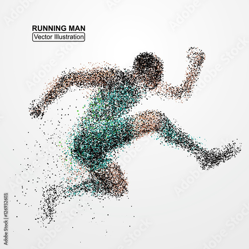 Running Man, particle divergent composition, vector illustration.