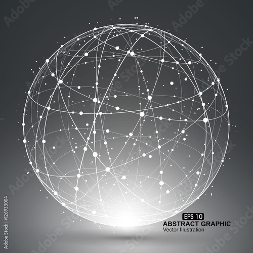 Point and curve constructed the sphere wireframe, technological sense abstract illustration.