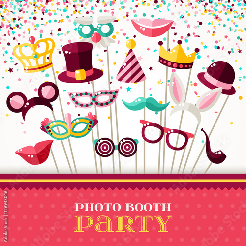 Photo Booth Party with Carnival Masks and Confetti