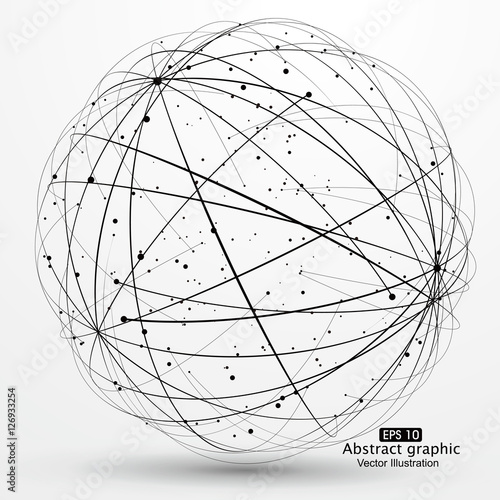 Point and curve constructed the sphere wireframe, technological sense abstract illustration.