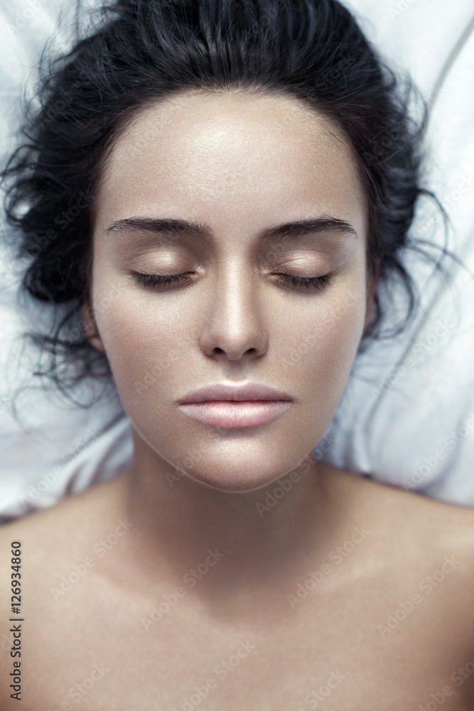 Closeup portrait of beauty brunette girl. Relaxation. Closeup portrait of beauty brunette girl. Relaxation.