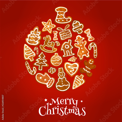 Christmas ball symbol with gingerbread cookie