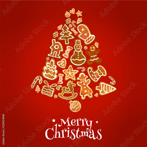 Christmas bell greeting card with ginger cookie