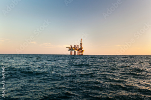 Oil and gas jack up drilling rig in the ocean sea from oil and gas industrial petroleum. This rig is Jack up rig type