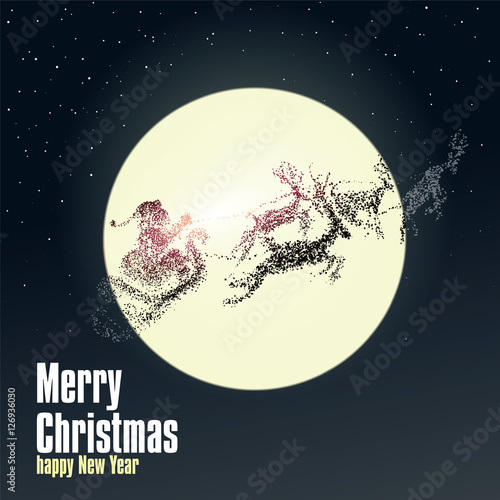 Christmas Eve Santa Claus giving gifts, vector particles illustrations.