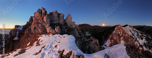 Mountain panorama with moon in Slovakia Fatras