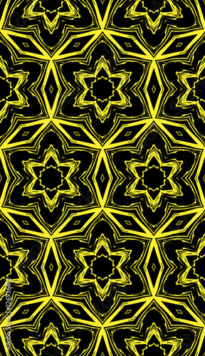 Abstract floral ornament. modern geometric pattern. Seamless vector illustration. for interior design, printing, wallpaper, fill pattern. yellow on black