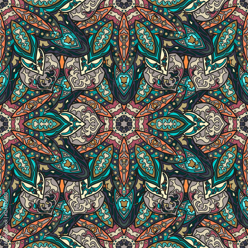 Ornate floral seamless texture, endless pattern with vintage mandala elements.