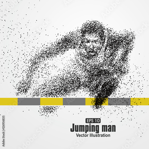 Jumping Man, particle divergent composition, vector illustration.