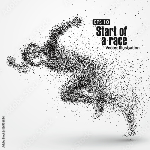 Running Man, particle divergent composition, vector illustration.