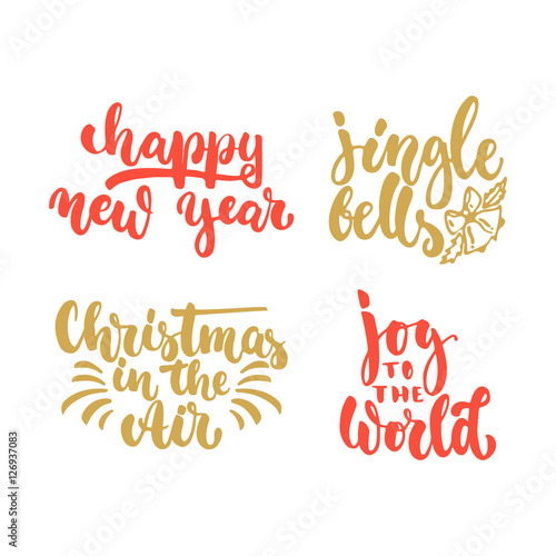 Lettering Christmas and New Year holiday calligraphy phrases photo overlays set isolated on the white background. Fun brush ink typography for illustrations  t-shirt print  poster design.