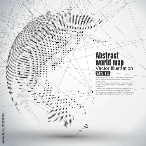 Three-dimensional abstract planet, Dot world map consisting of, representing the global, 
Global network connection,international meaning.